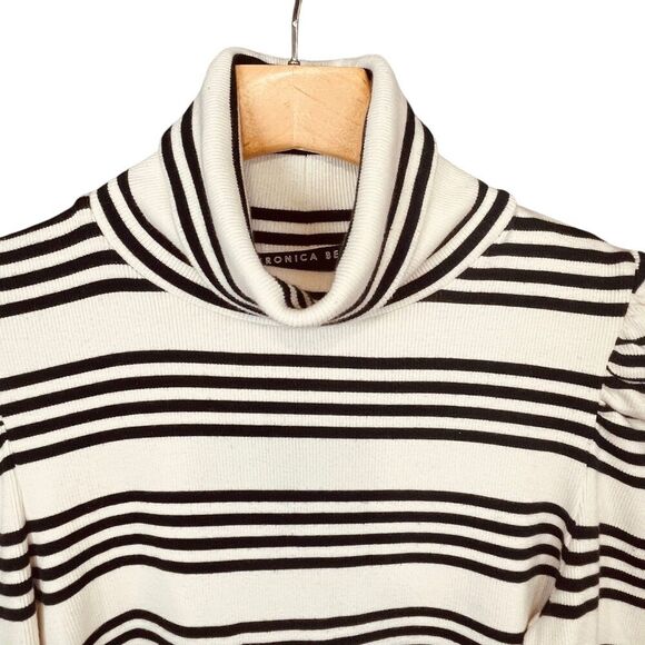 Veronica Beard Cedar Striped Stretch-pima Cotton Turtleneck Sweater Top - Picture 7 of 13